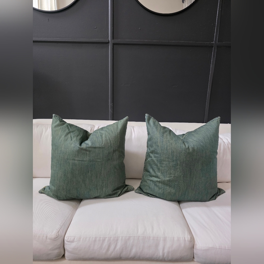 Pottery Barn Soft Washed Denim Accent Throw Pillow Cover Set Of 2 24x24 American